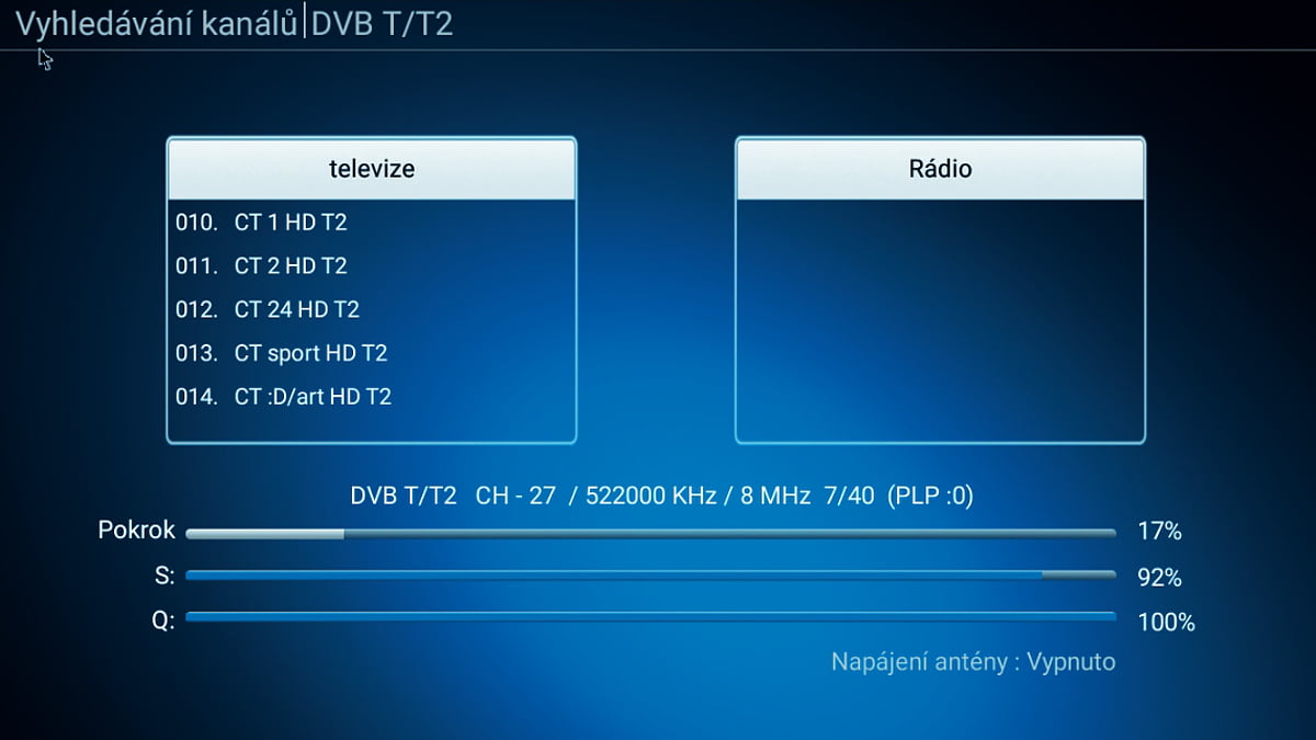 Ladění a EPG DVB-T