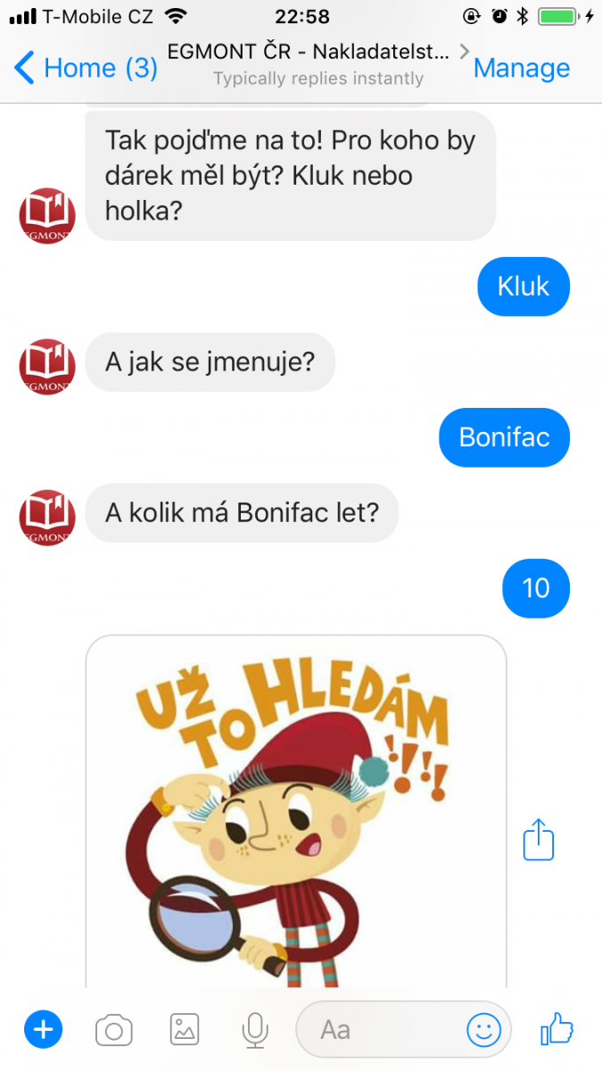 Egmont a jeho facebookový chatbot