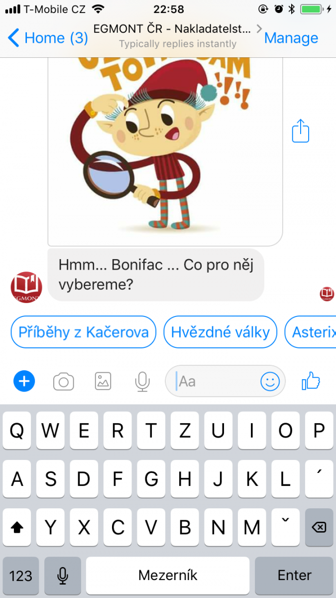 Egmont a jeho facebookový chatbot