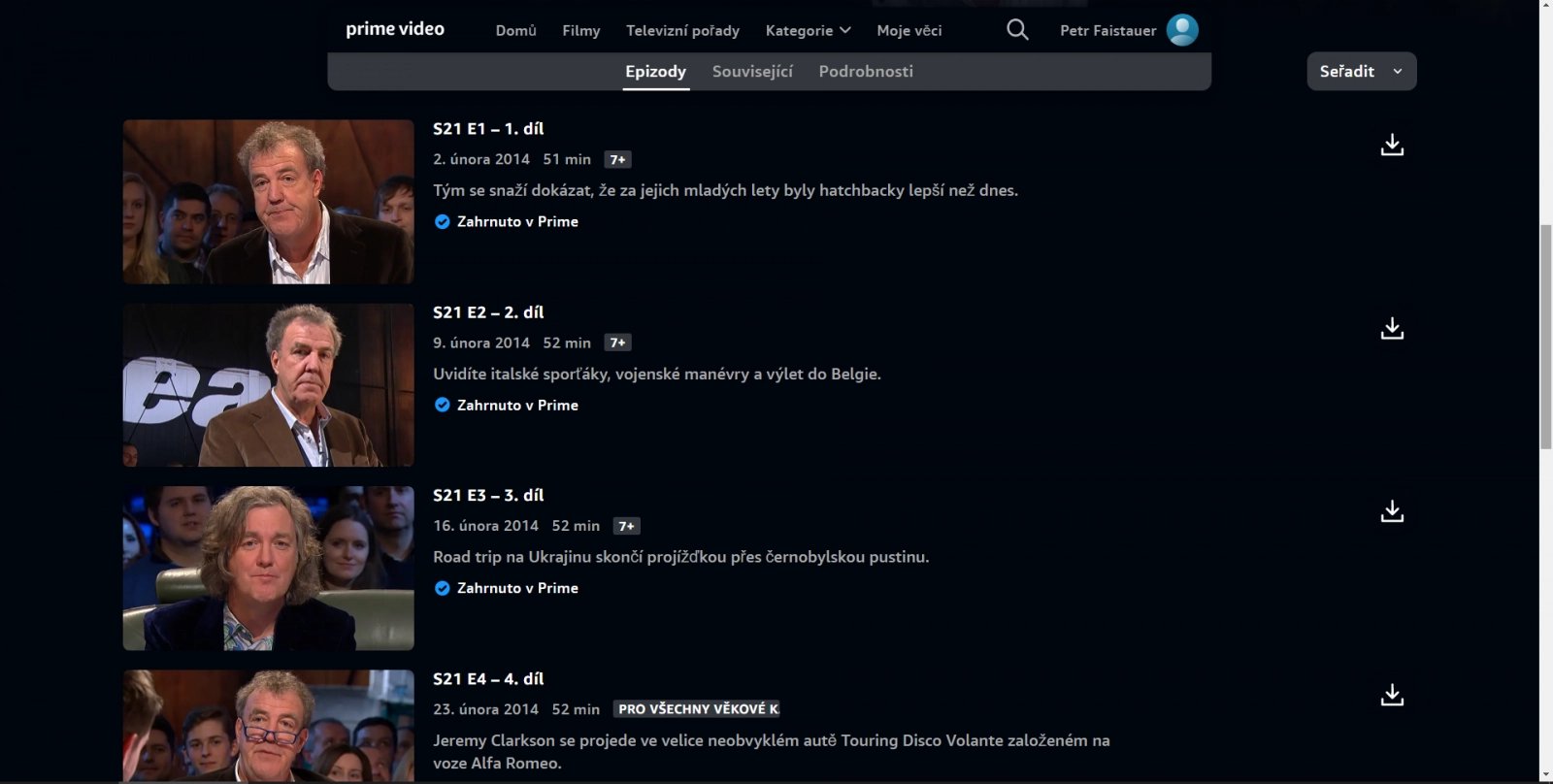 Informace o pořadech v Amazon Prime Video