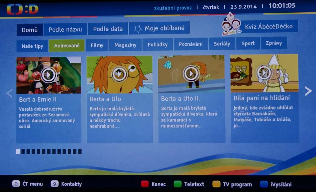 Aplikace pro dětskou stanici se liší jen v málo věcech. Jednou z nich je začlenění rubrik, což usnadňuje výběr.