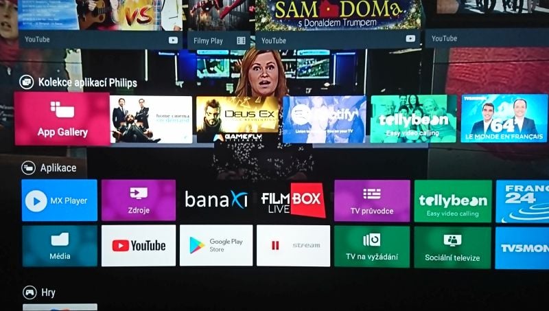 Philips 49PUS7502 s Android TV - nabídka na tlačítku Home bez Voyo.
