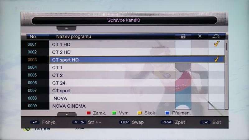 Správce kanálů dovoluje setřídění i přejmenování stanic.
