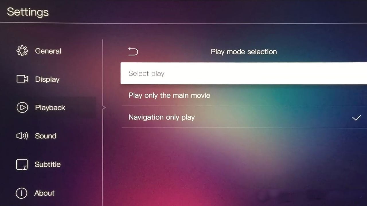 Egreat A10 -Menu nastavení – nastavení přehrávání