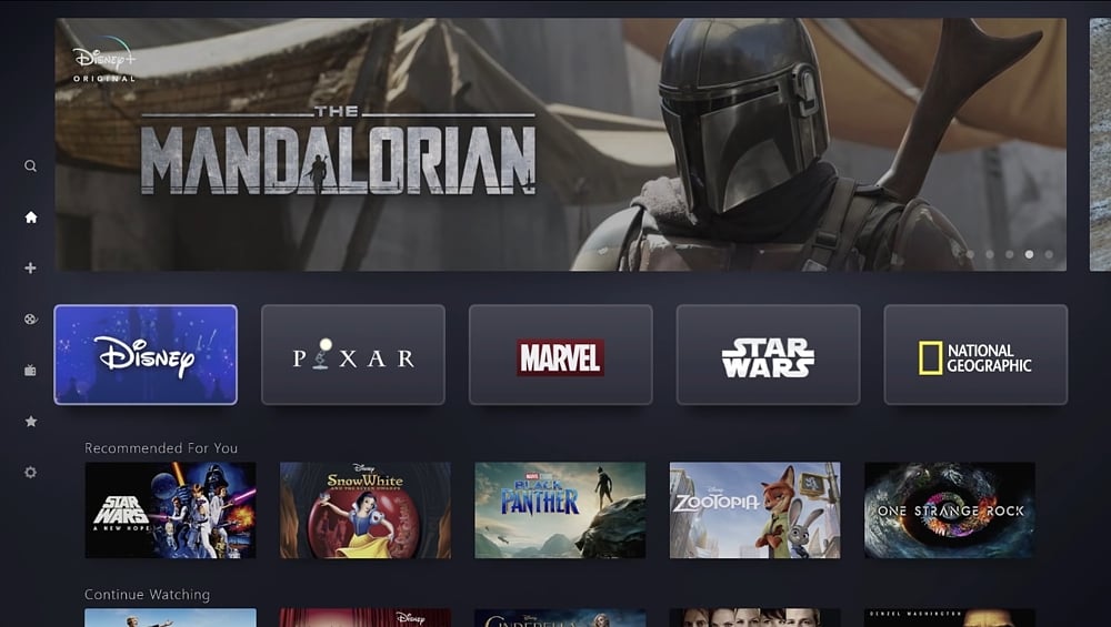 Hlavní rozhraní Disney+