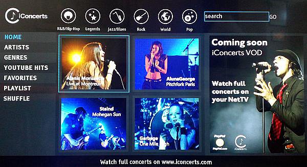 Widget populární a dlužno říci že i špičkové hudební stanice iConcerts na televizoru Gogen TVL 42248 Web.