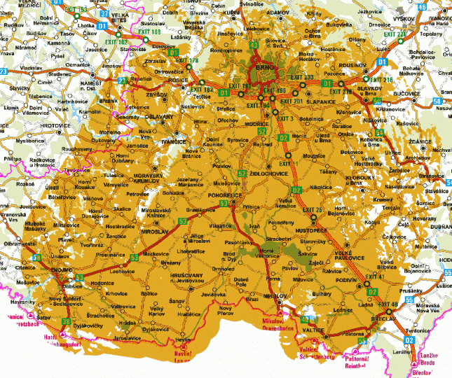 Brno - Barvičova (kanál 25) a Mikulov - Děvín (kanál 51 - v provozu od 1. srpna 2014)