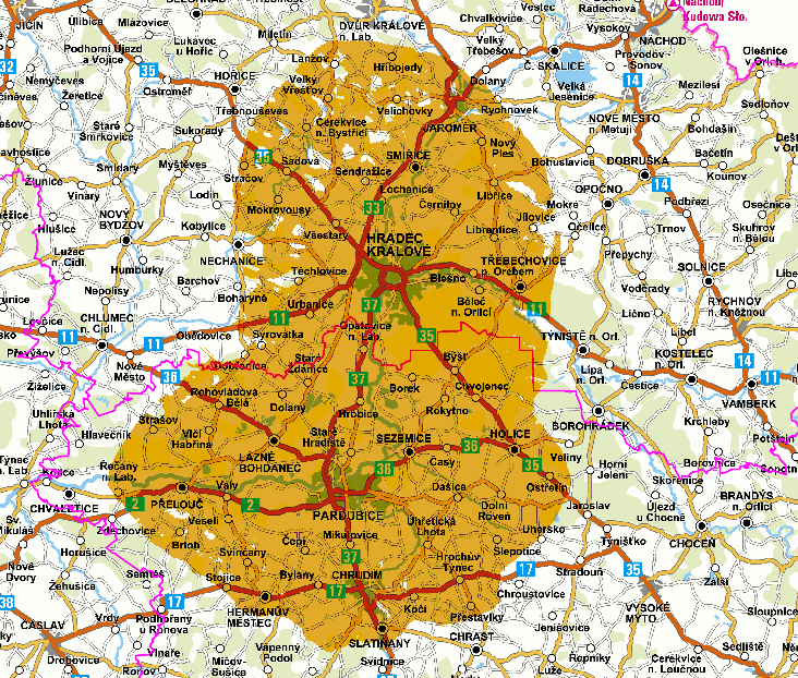 Hradec Králové - Hodešovice (kanál 57) a Pardubice - TKB (kanál 46)