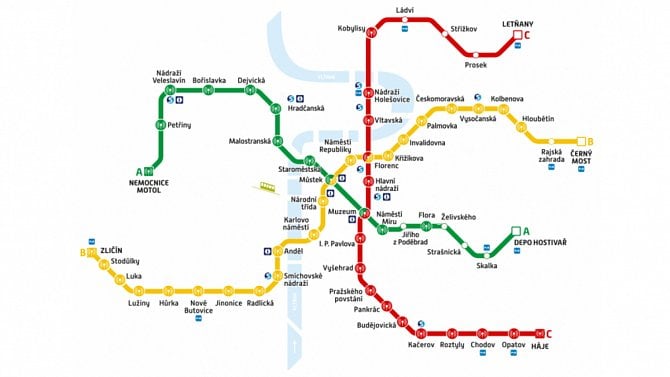 Metro - mapa - pokrytí - Praha