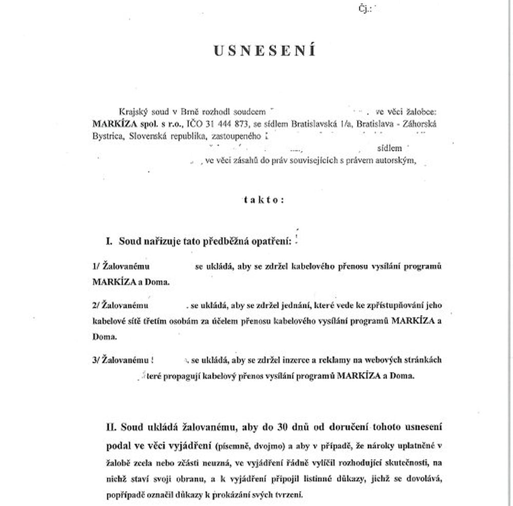 Markíza - předb. opatření, červen 2016