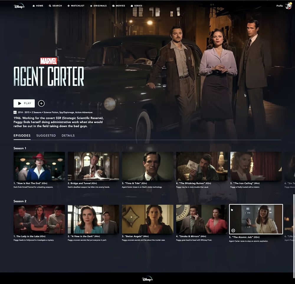 Karta seriálu v Disney+