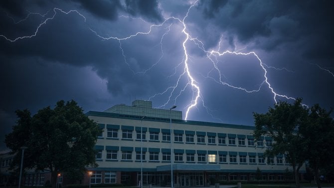 Bouřka nad nemocnicí v noci