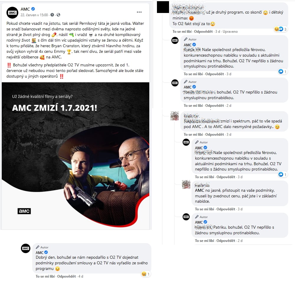 Diskuse o programech AMC v nabídce O2 TV