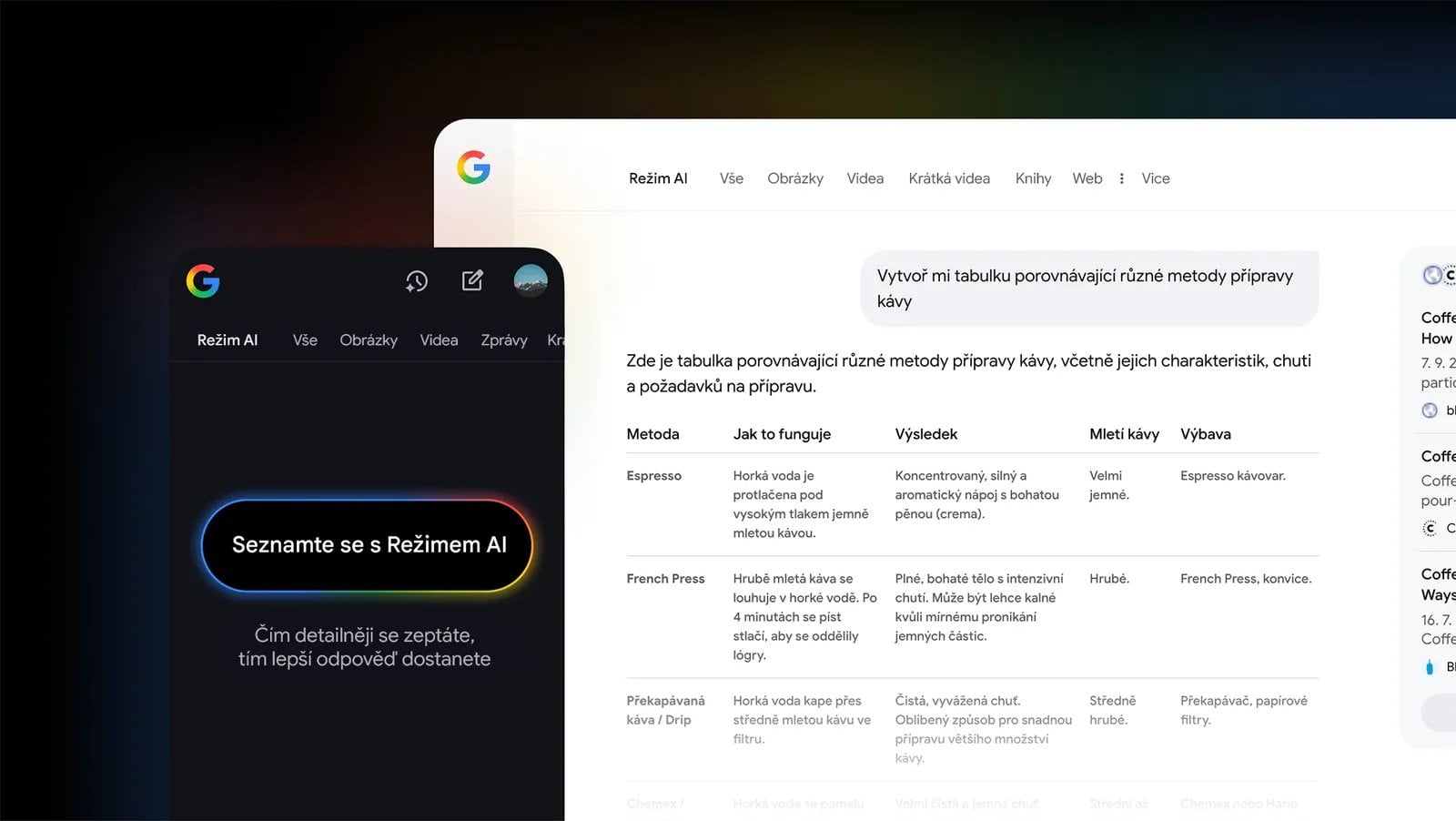 Vyhledavani - vyhledvacace - Google - Rezim AI - AI mode