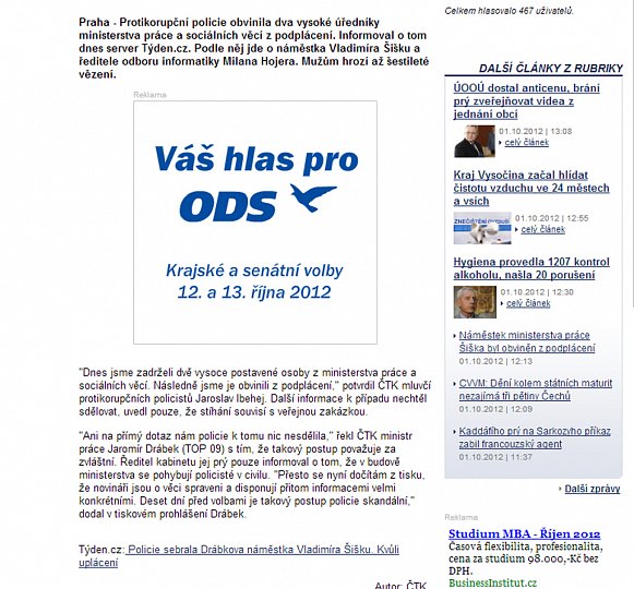 Na serveru agentury ČTK nenajdete odkaz v textu, ale jako samostatnou položku pod zprávou.