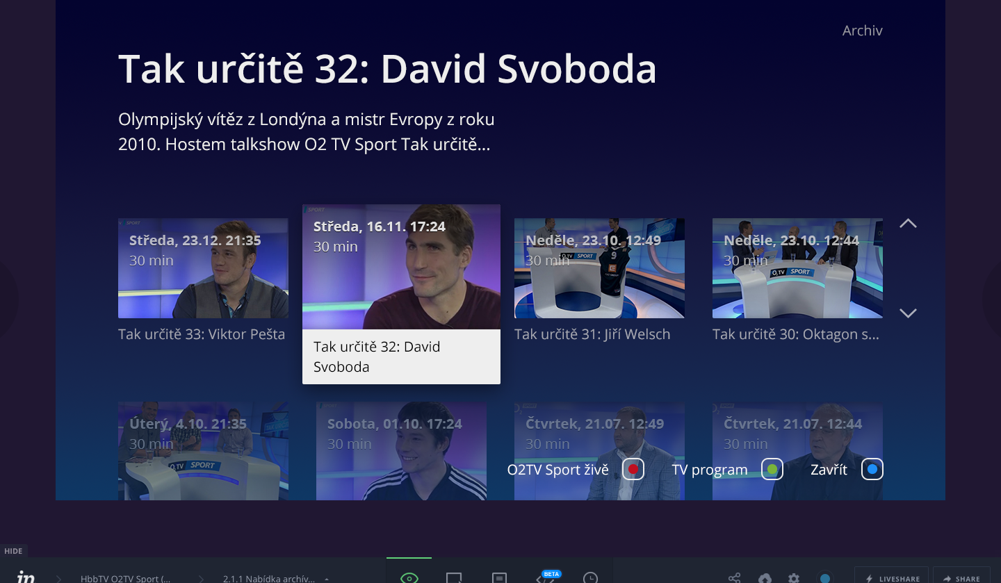 HbbTV aplikace O2 TV Free