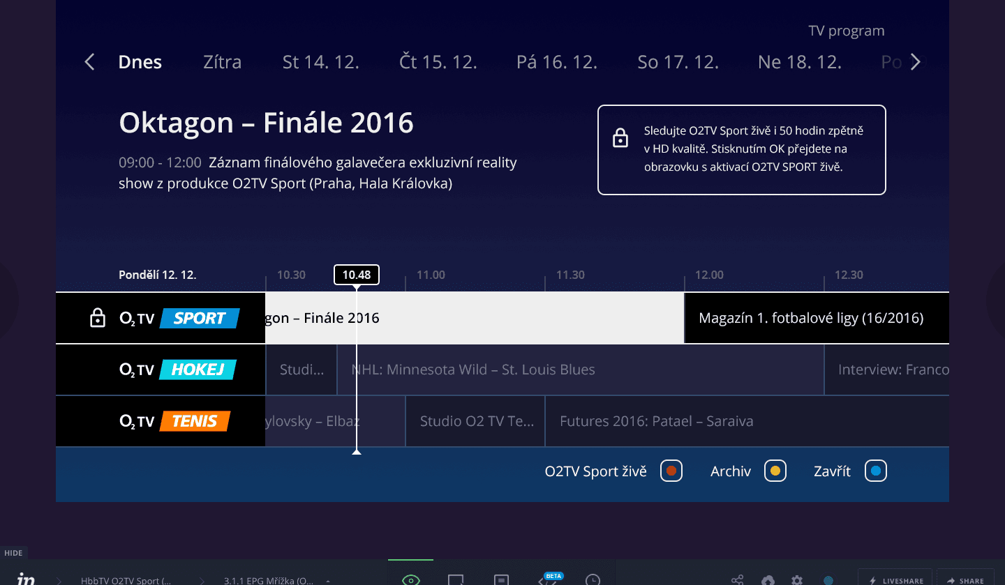 HbbTV aplikace O2 TV Free