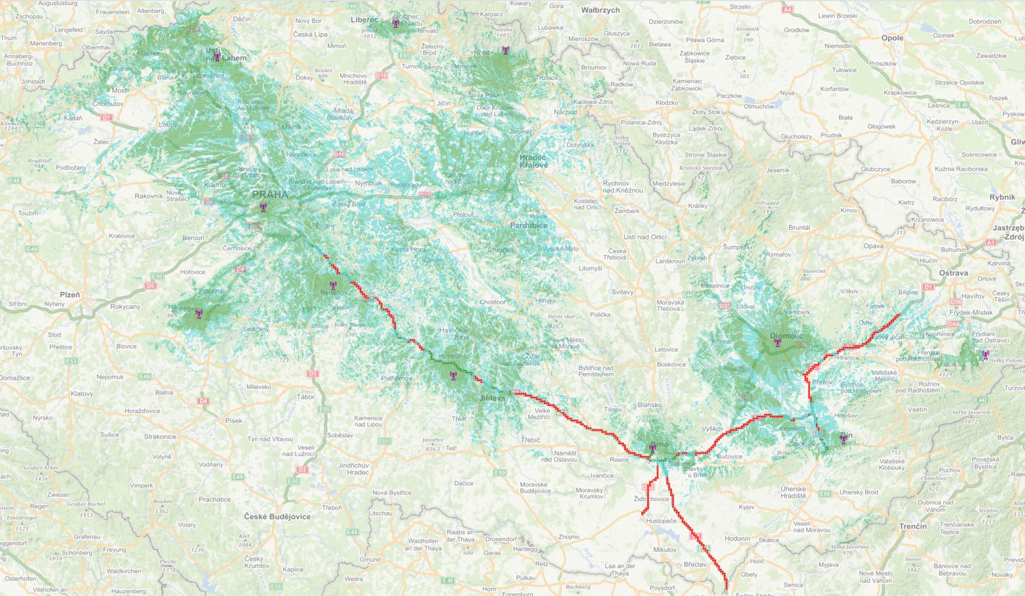 Pokrytí sítě DAB+ Teleko