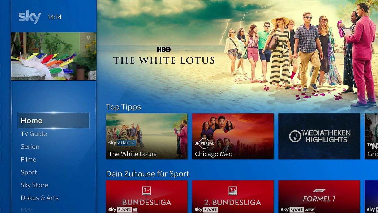 Ukázky uživatelského rozhraní (Sky Deutschland)
