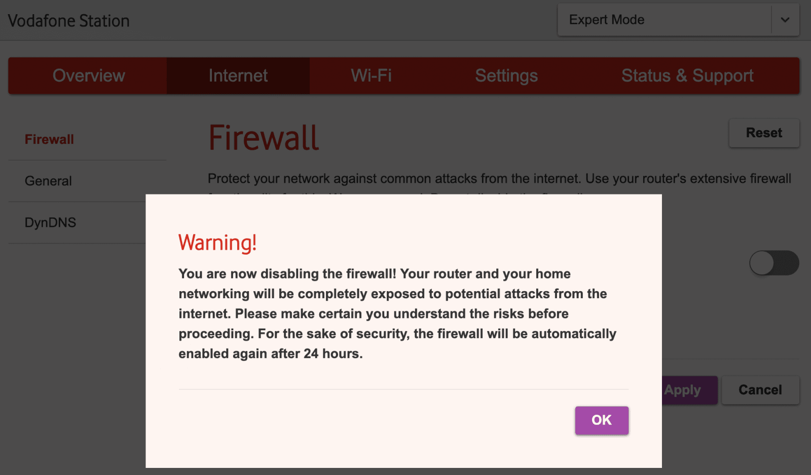 firewall se po 24 hod. sám reaktivuje