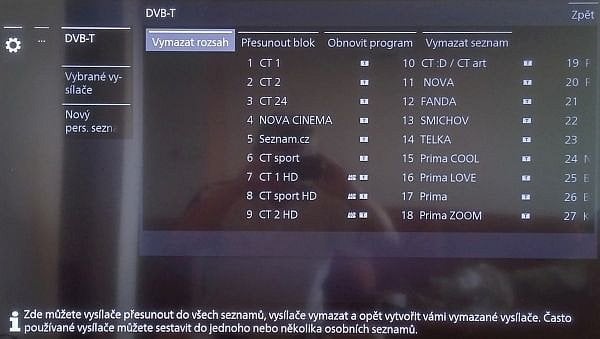 I možností třídění naladěných kanálů je více, než je zvykem.