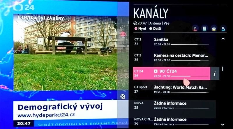 Seznam naladěných kanálů sice nabízí řadu informací, ale získává je z EPG a tak si často pár sekund počkáte. Za čekání ale může i méně výkonná platforma televizoru.