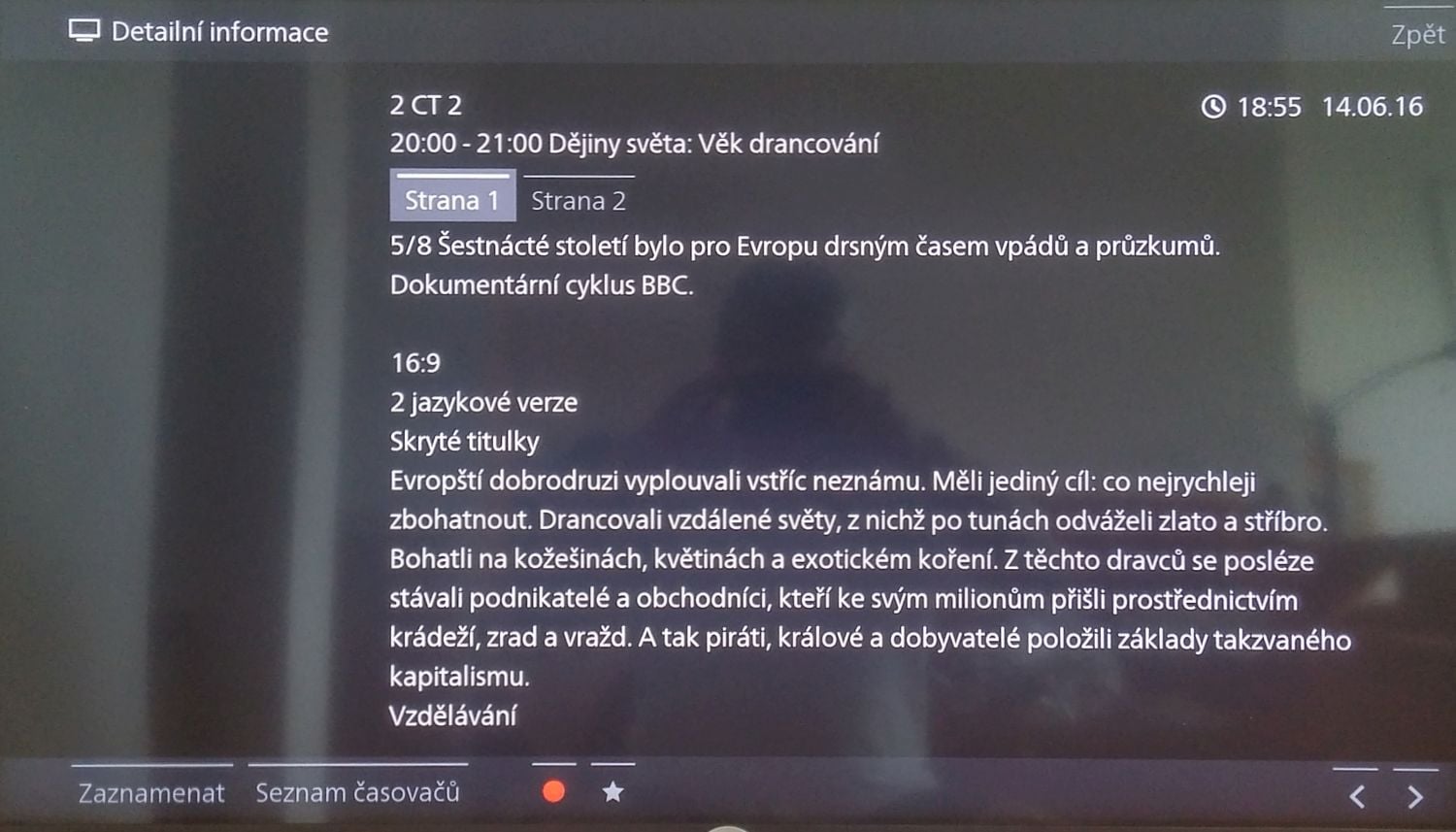 Rozšířené informace o pořadu.