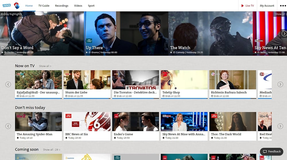 Swisscom TV Air - sekce menu