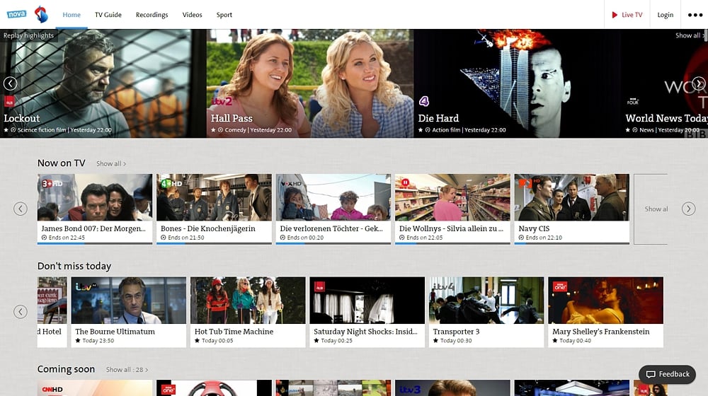 Swisscom TV Air - sekce menu