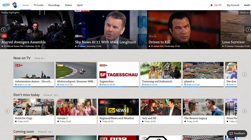 Swisscom TV Air - sekce menu