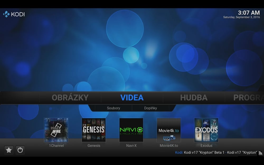 Ukázky přehrávání médií (KODI 16.1)
