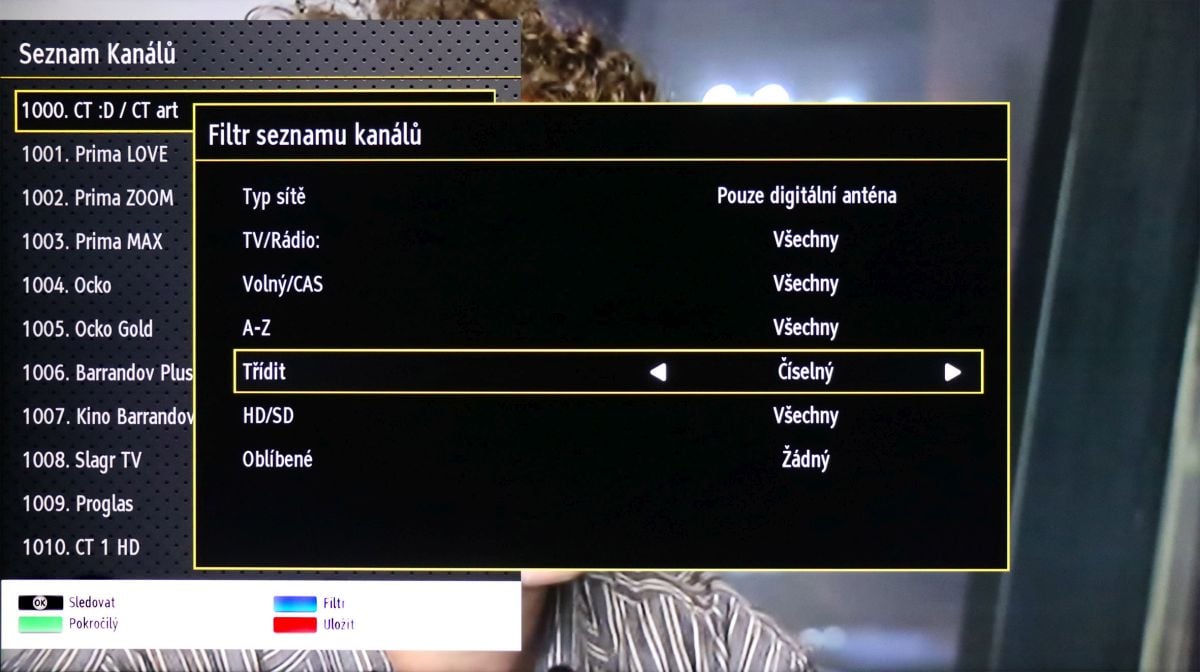 Naladěné kanály lze bohatě filtrovat.