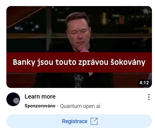 Ukázka podvodné reklamy zneužívající tvář Elona Muska