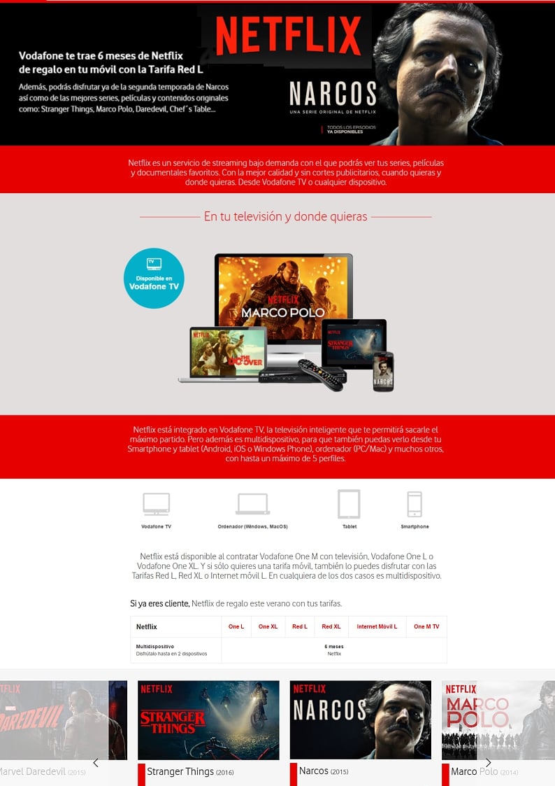 Vodafone Španělsko - videotéka Netflix