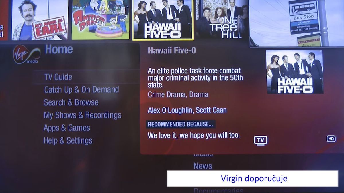 Ukázky GUI Virgin TV