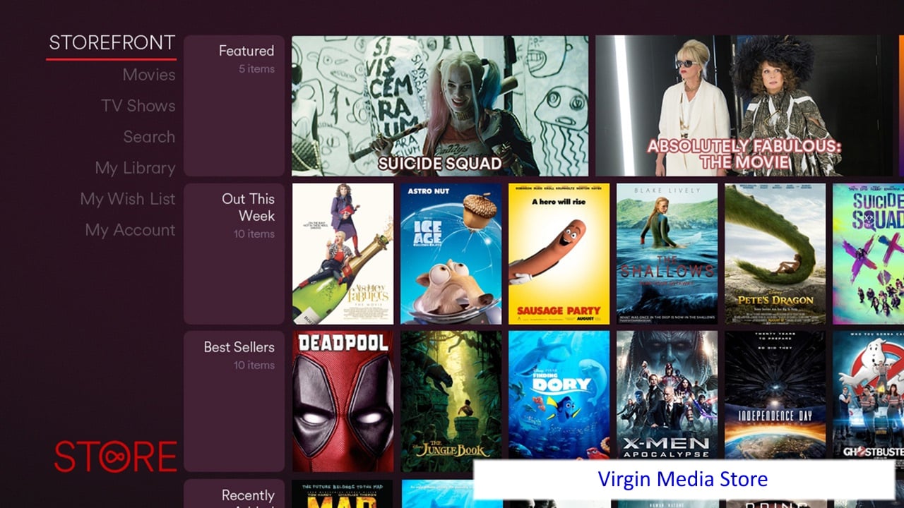 Ukázky GUI Virgin TV