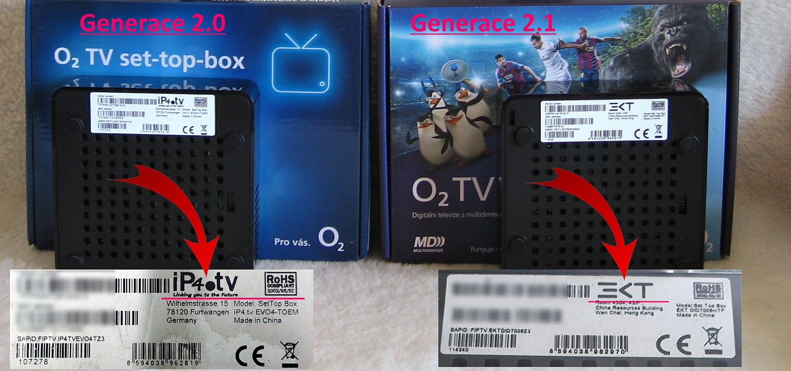 Srovnání set-top boxů O2TV generace 2.0 a 2.1