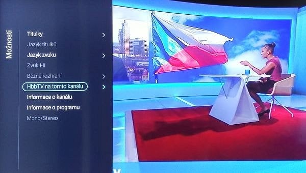 Kontextové menu, které se objeví na aktuálním kanálu dovoluje i vypnutí HbbTV.