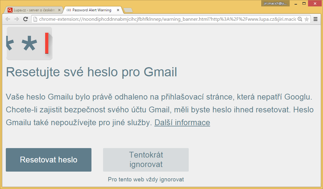 Nové rozšíření Password Alert v akci.