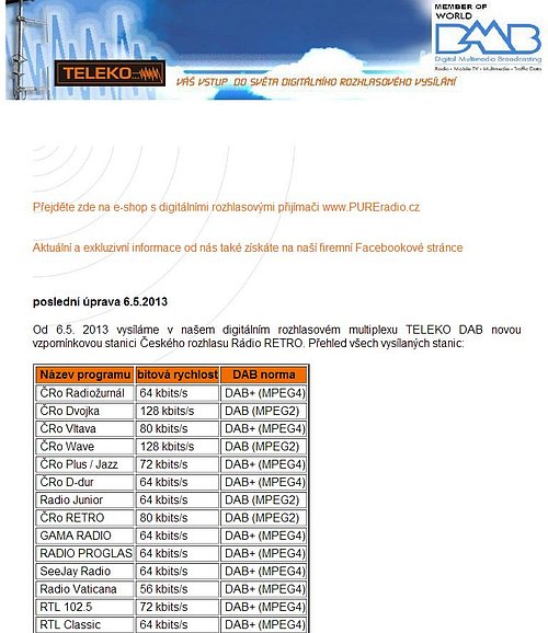 Původní podoba webu společnosti Teleko, na dnešní dobu již velmi graficky zastaralá