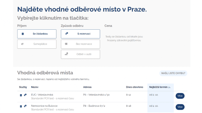 COVID-19 - Praha - odběrová místa