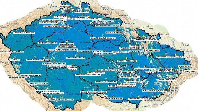 Mapa pokrytí DVB-T2 Multiplex 24 k 6. 4. 2021