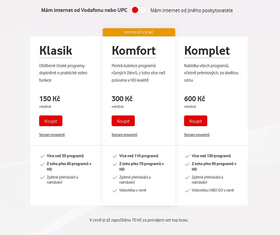 Zvýhodněná tarifní řada Vodafone TV