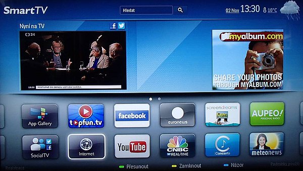 Základní obrazovka do které se dostanete například po stisku tlačítka Smart TV. 
