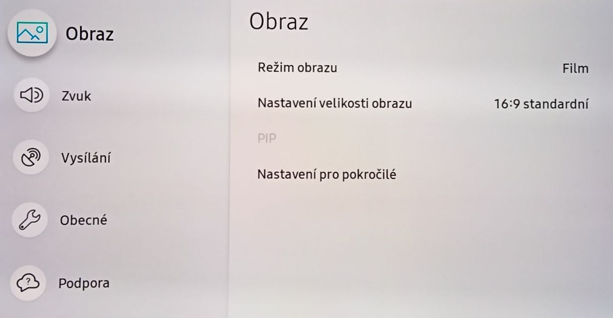 Samsung QLED - menu nastavení
