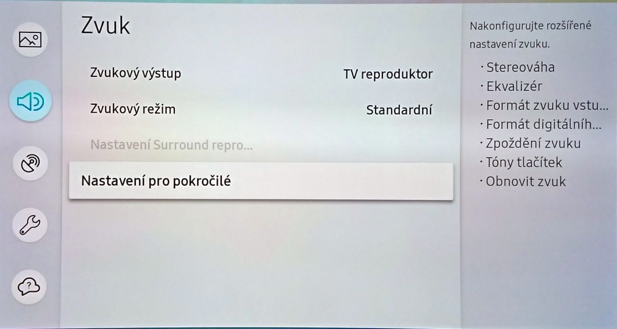 Samsung QLED - menu nastavení