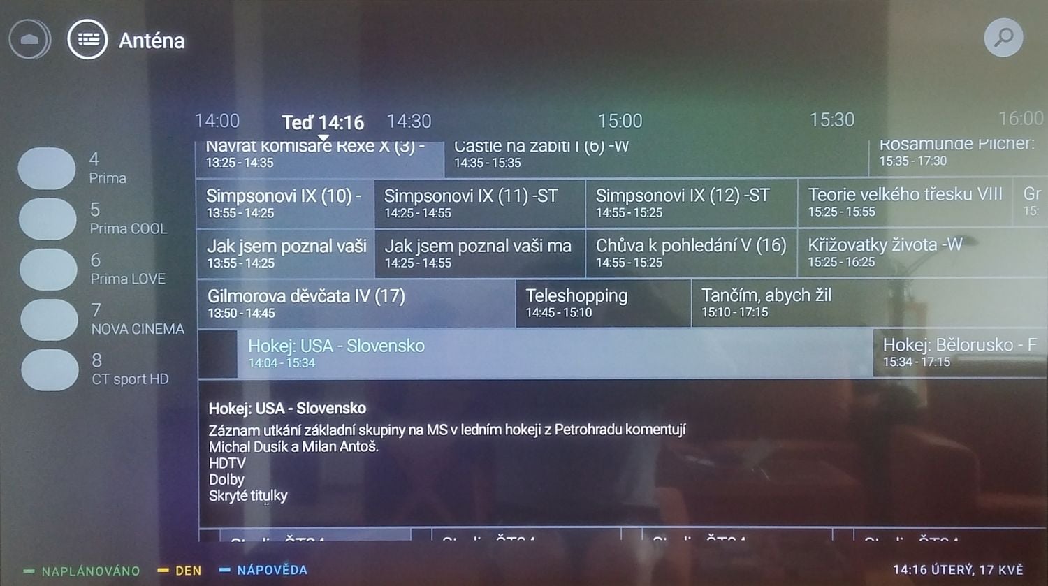 Stačí chvíli počkat na vybrané položce a hned se objeví část podrobnějšího popisku. Počet vypsaných kanálů se ovšem sníží...