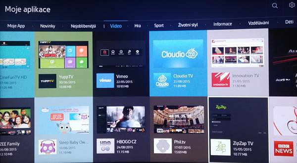 Nabídka „Moje aplikace“ nabízí spoustu možností jak si televizor užít. Jak vidíte, nechybí ani HBO Go CZ.