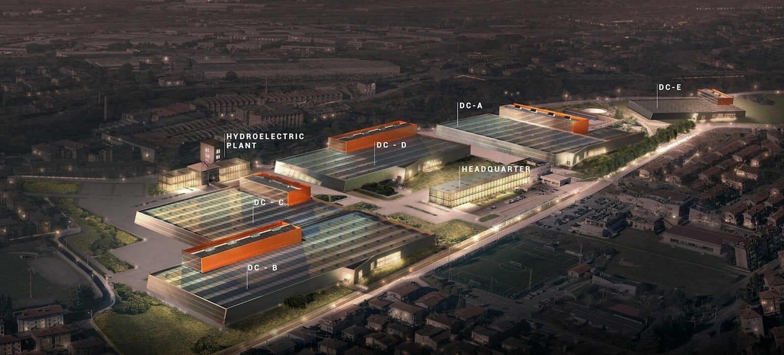 Datacentrum Global Cloud Data Center vyrostlo v italském Ponte San Pietro v areálu o výměře 200 tisíc metrů čtverečních, z toho 90 tisíc je určeno pro samotné datacentrum.