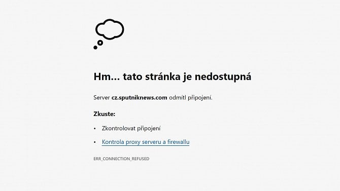 Sputnik - stránka nedostupná - blokování - cenzura